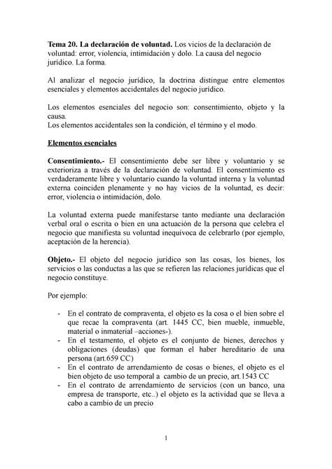 Tema 20 Declaración de voluntad apuntes civil primer curso Derecho