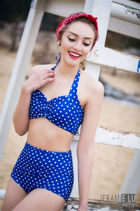 Retro Polka Dot Pin Up Bikini Halter Vintage Style Swim Top Etsy