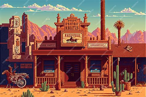 Premium Ai Image Pixel Art Wild West Town Building Wild West City