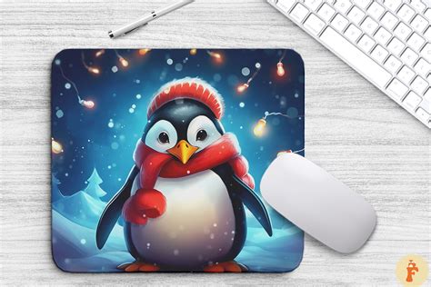 Cute Penguin With Xmas Lights Mouse Pad Graphic By Foxmia Creative