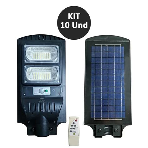 Luminária Solar Poste 120w Led Sensor Kit 10 Unid Controle Quintal