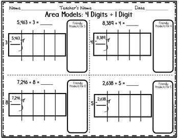 Free Area Model Division Worksheets