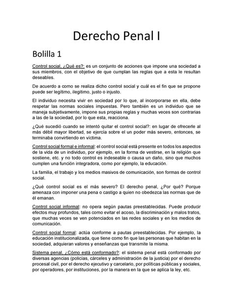 Derecho Penal I Resumen Derecho Penal I Bolilla Control Social