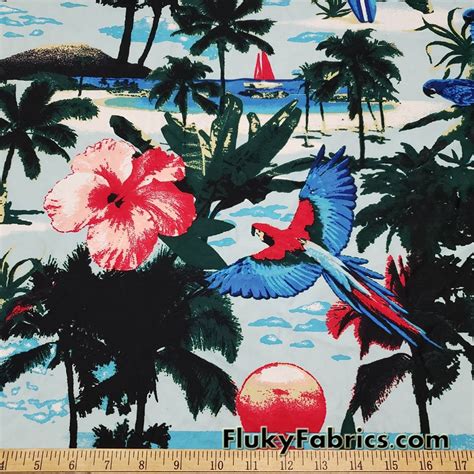 Tropical Flowers Sunset Beaches And Birds Print Nylon Spandex Swimsuit Bikini Swimwear Fabric