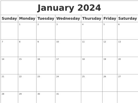 January 2024 Blank Calendar