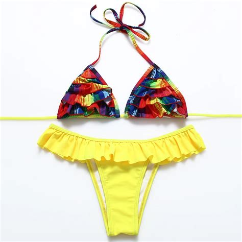 Trangel Ruffle Halter Swimsuit Brazilian Bikini Set Women Swimming Suit