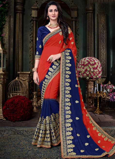 Buy Embroidered Work Faux Georgette Classic Designer Saree Online