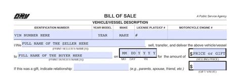 California Dmv Bill Of Sale Printable