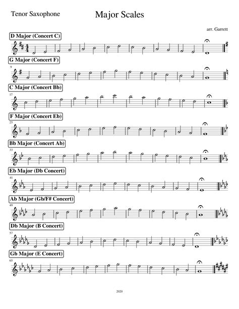 Major Scales Tenor Saxophone Sheet Music For Saxophone Tenor Solo