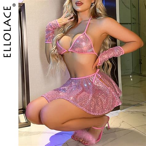Ellolace Lingerie De Boate Lantejoulas Para Meninas Doces Sexuais Ex Ticos Saia Sexy