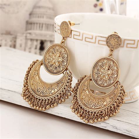 10 Pairs Lot Ethnic Earrings Women Gold Silver Plated Beads Tassel Drop