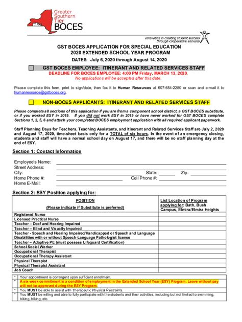 Fillable Online ESY 2020 IT And RELATED SRVS APPLICATION FORM Doc Fax