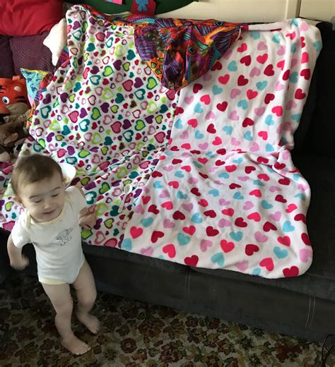 Made a snuggle blanket (with hood) for my daughter. I couldn’t find ...