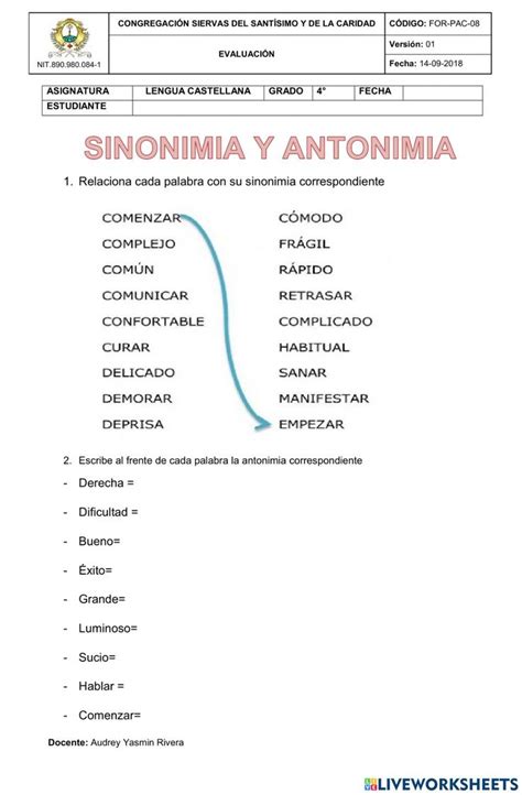 Sinonimia Y Antonimia Exercise Google Classroom Videos Tutorial