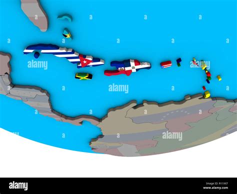 Caribbean With Embedded National Flags On Simple Political D Globe D