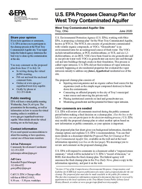 Fillable Online Epa Fact Sheet Epa Proposes Cleanup Plan For West