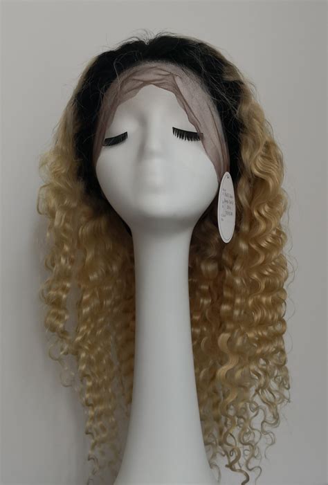 Ombre T1b 613 Human Hair Lace Wigs Deep Curl Blonde Wih Dark Root