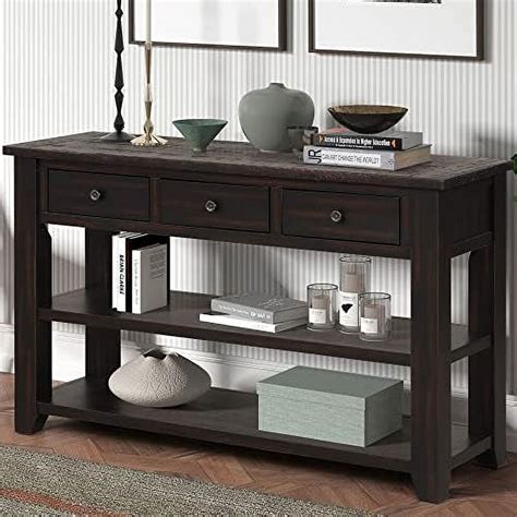 Llbiulife Sofa Table Retro Style Console Table With Drawers And