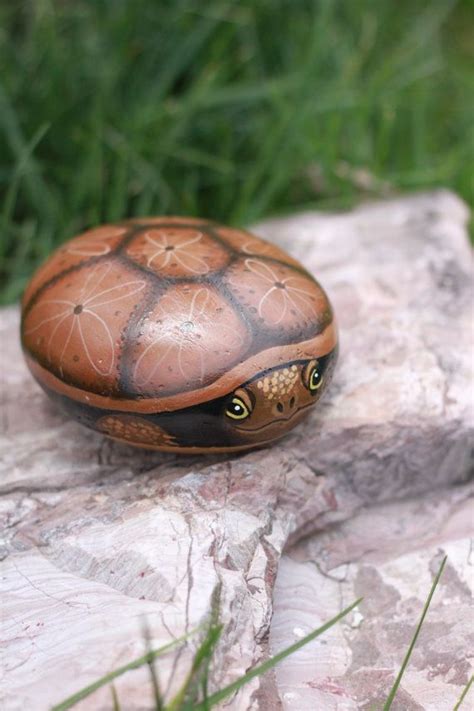 Painted Rocks Hand Painted Turtle Rock Turtle Rock Garden Decor