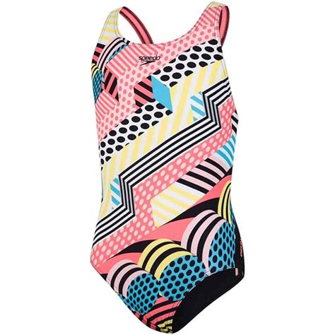 Speedo Placement Digital Splashback Girls Swimsuit Navy Aqua Splash