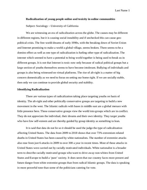 Radicalization of young people online and toxicity in online