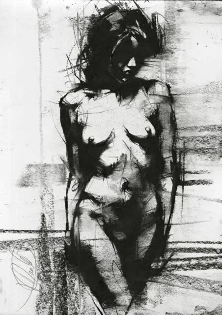 Nude Female Original Drawing Charcoal Fine Art Naked Woman Lady Vin