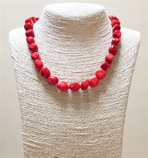 Lucas Lameth Red Coral Necklace Sterling Silver Beade Gem