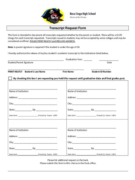 Fillable Online Fillable Transcriptrequest Official Transcript