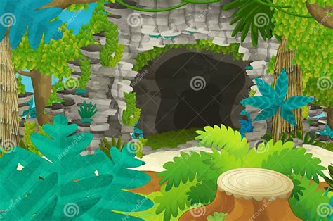 Cartoon Background With Cave In The Jungle Stock Illustration