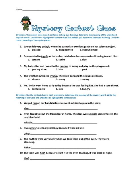 Context Clues Worksheets Multiple Choice With Answers Pdf Printable