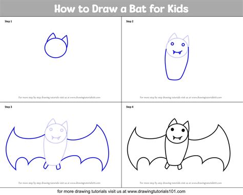 How to Draw a Bat for Kids (Animals for Kids) Step by Step | DrawingTutorials101.com