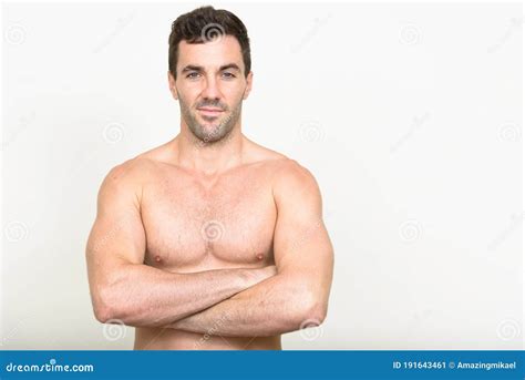 Portrait Of Handsome Muscular Hispanic Man Shirtless Stock Image