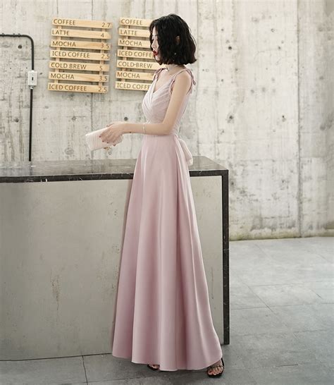 Pink V Neck Long Prom Dress A Line Evening Dress On Storenvy