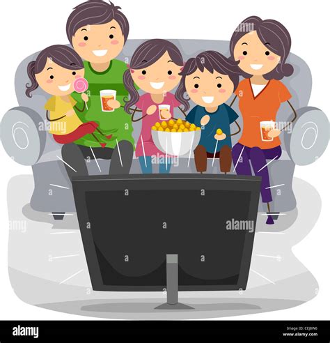 Ilustración de una familia viendo un programa de televisión juntos