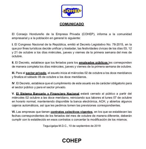 Empresa privada da a conocer fechas del Feriado Morazánico