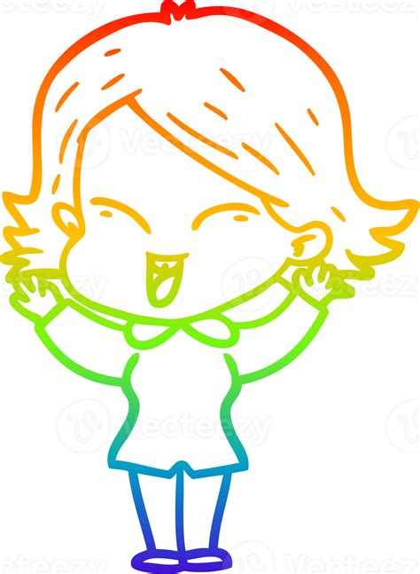 Rainbow Gradient Line Drawing Happy Cartoon Girl 45269443 Png