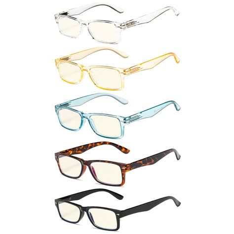 Reading Glasses Blue Light Filter Classic Frame 5 Pack Women Men