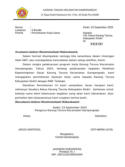 contoh surat pengajuan bantuan pelatihan
