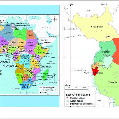 Map showing the continent of Africa and EAC member countries. Map ...