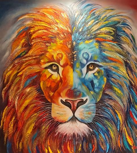 Rainbow Lion 5 Oil painting.Originally Modern painting . Sold. - MilaMirosh