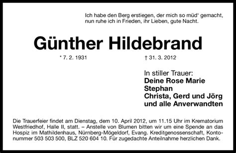 Traueranzeigen von Günter Hildebrand trauer nn de