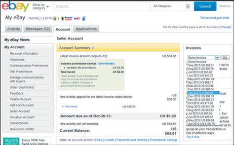 The Seller Account Section of Your My eBay Page - dummies