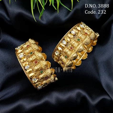 Golden Wedding Wear Fusion Arts Antique Brass Kundan Openable Bangles