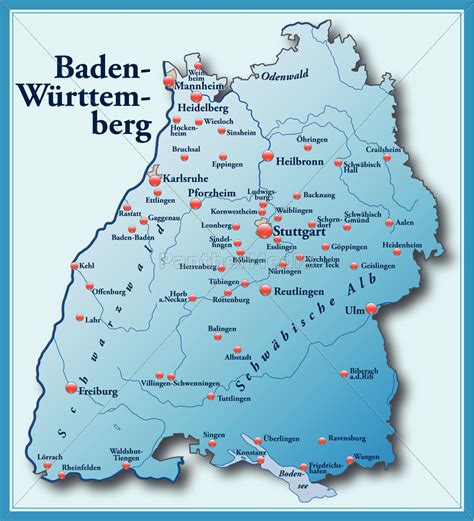 Karte von Baden Wuerttemberg als Übersichtskarte in Stockfoto