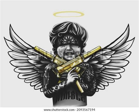 Angel Gun Little Tattoo Sketches Art Stock Illustration 2093567194 ...