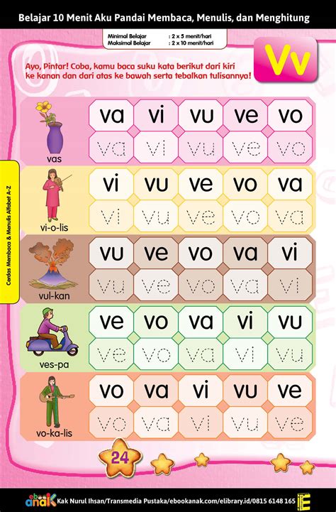 belajar membaca  menulis hurup va vi vu ve vo  anak