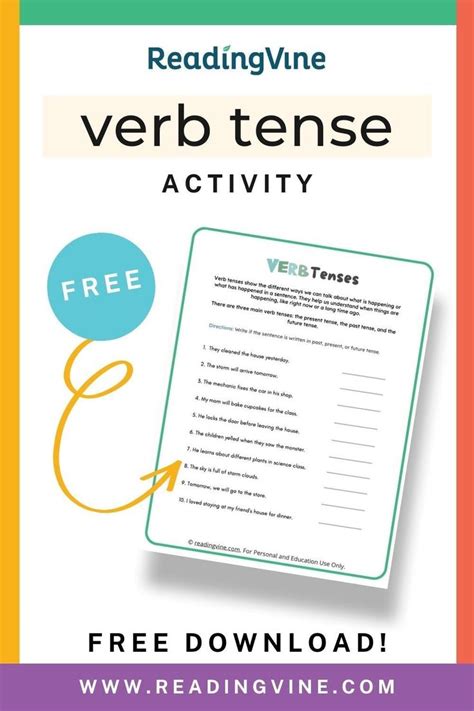 Write The Verb Tense Activity Sheet Reading Vine Verb Tenses