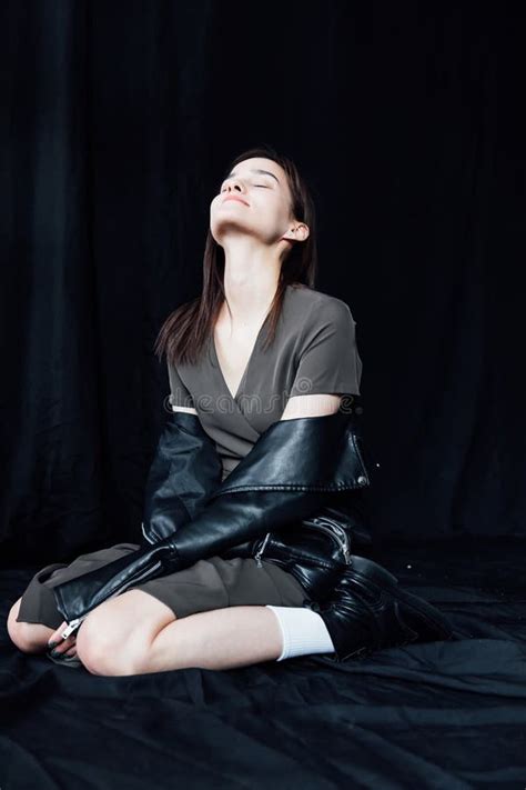 Brunette Woman Posing On Black Background Stock Image Image Of Portrait Fashion