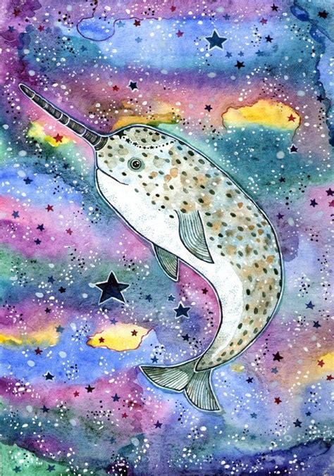 Whale Print Narwhal Print Narwhal Watercolor Original Art Whale Print