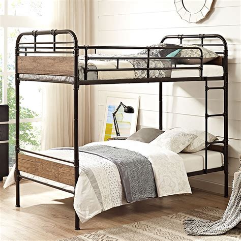 Welwick Designs Urban Industrial Twin Over Twin Metal Wood Bunk Bed Black The Home Depot Canada